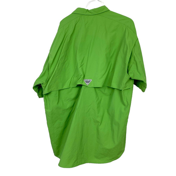 Columbia PFG Neon Green Button Down Mesh Lining Short Sleeve Shirt XL - Picture 9 of 11